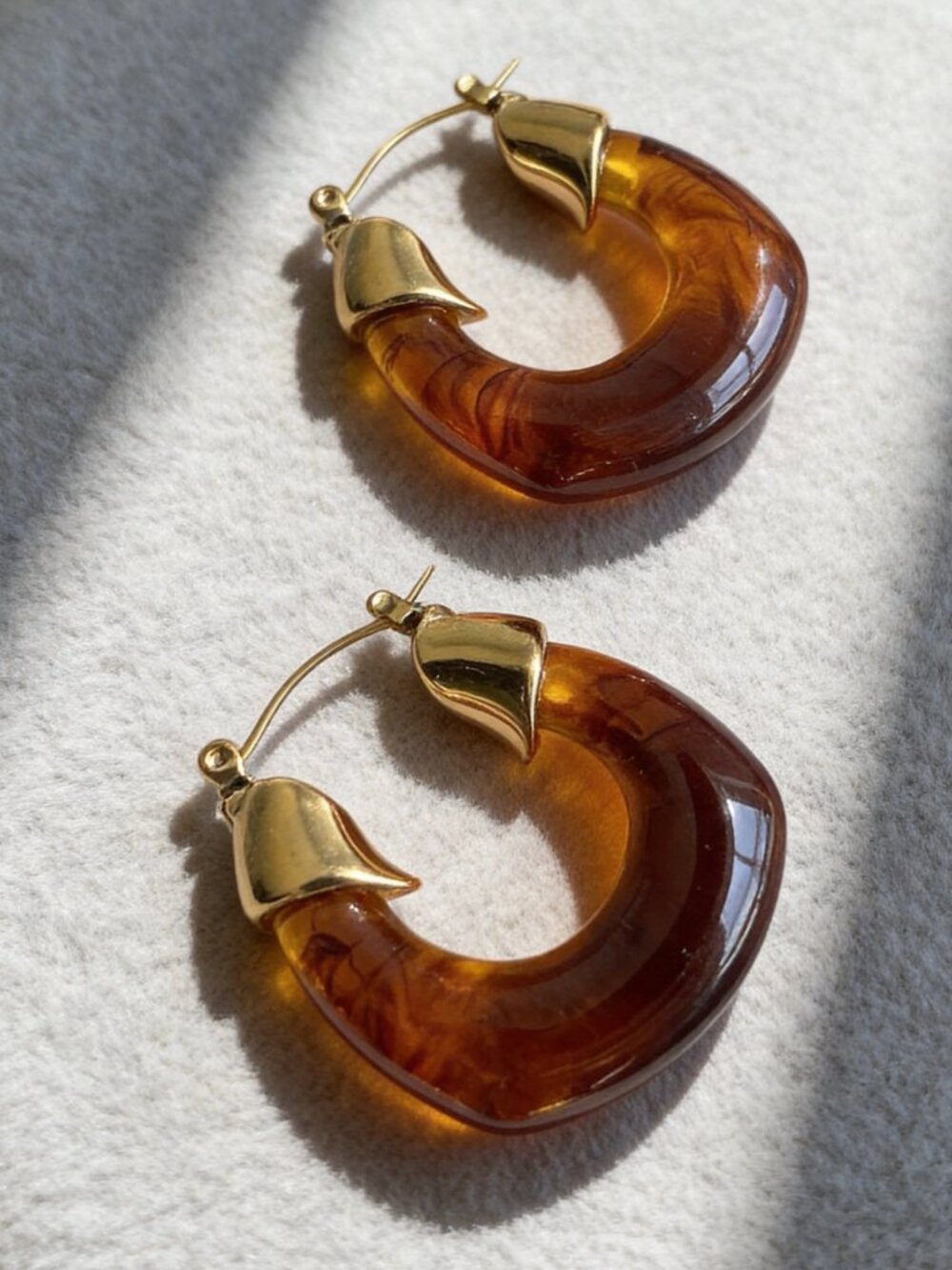 Amber Resin Gold Hoop Earrings